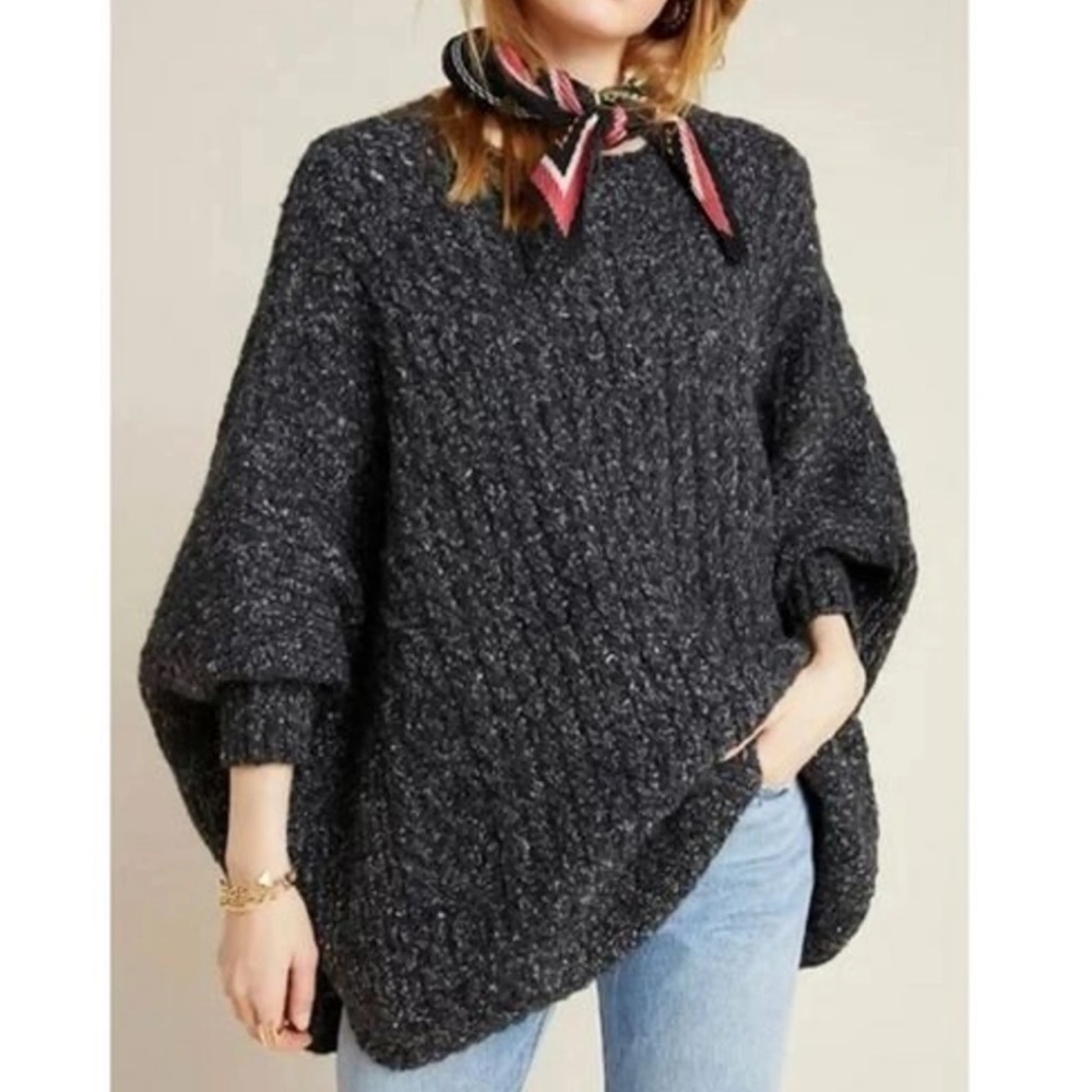 Anthropologie Charcoal Sweater Poncho